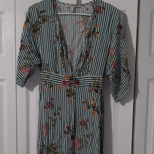 Floral Striped V-Neck Dress